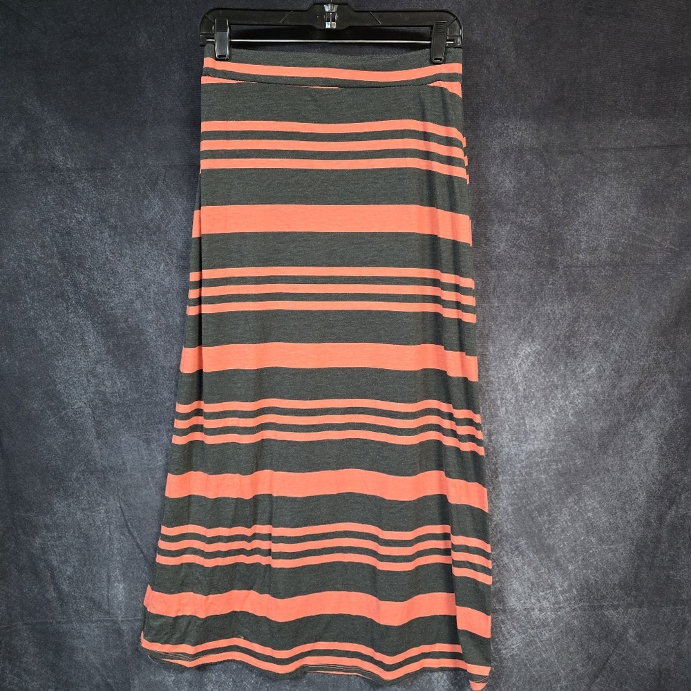 Ambiance Coral and Gray Striped A-Line Skirt